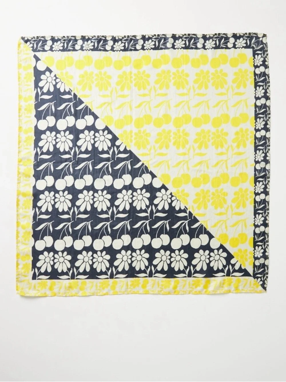 Anthropologie Silk Yellow & Gray Floral Bandana Scarf